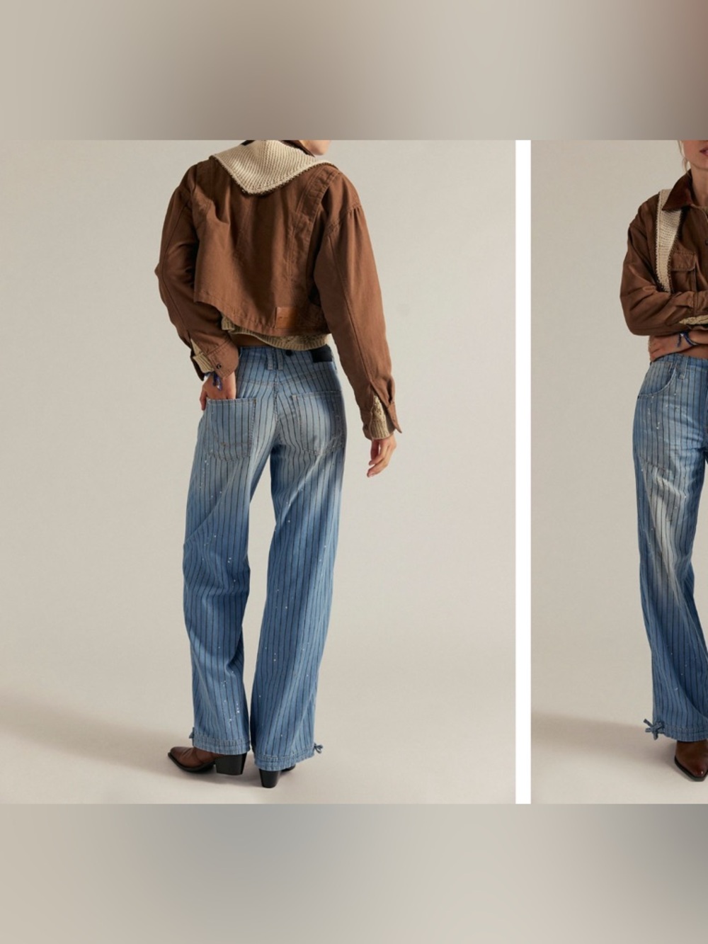 NWOT We the Free People Don't Wait Up Pinstripe Boyfriend Jeans After Hours - 25 - Picture 7 of 17